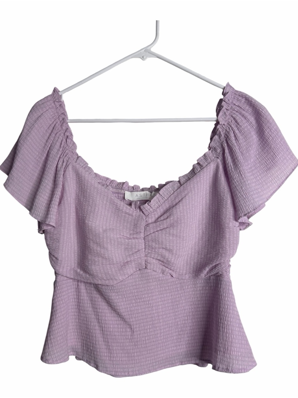 ASTR The Label Lilac Ruffled Peplum Blouse Cottagecore, summer, Romantic, Boho